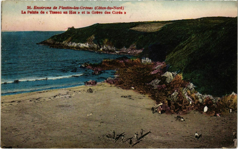 Carte postale ancienne Environs de Plestin-les-Greves - La Pointe de et la Greve des Cures à Plestin-les-Grèves