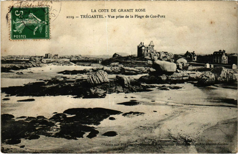 Carte postale ancienne Tregastel - Vue prise de la Plage à Trégastel