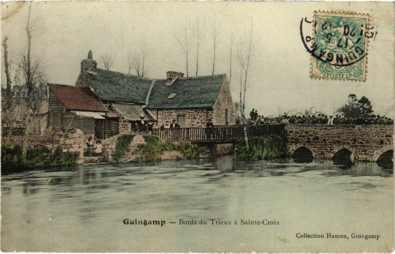 Carte postale ancienne Guingamp - Bords du Trieux a Ste-Croix à Guingamp