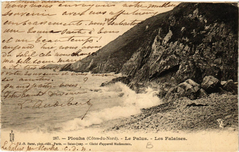 Carte postale ancienne Plouha - Le Palus - Les Falaises à Plouha