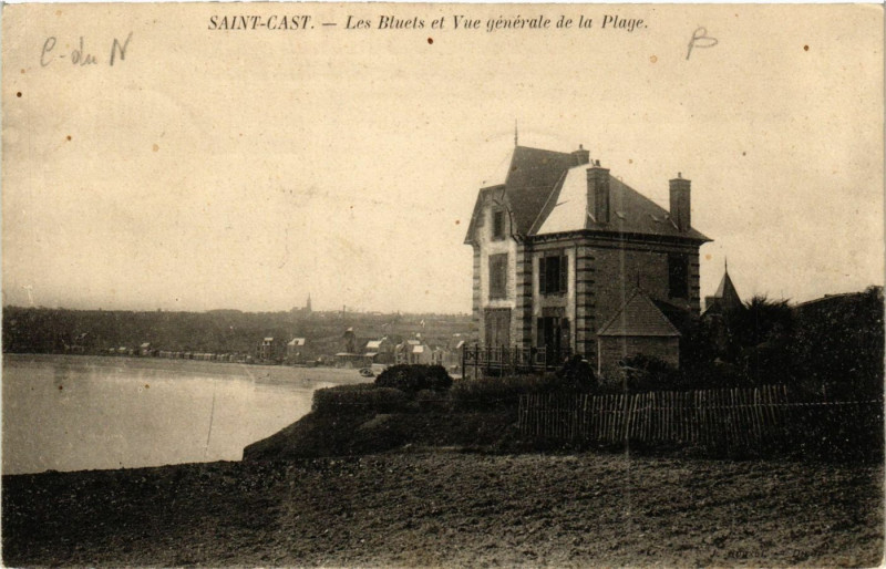 Carte postale ancienne Saint-Cast - Les Bluets et Vue générale de la Plage
