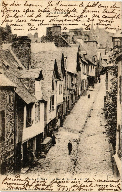 Carte postale ancienne Dinan - La Rue du Jerzual à Dinan