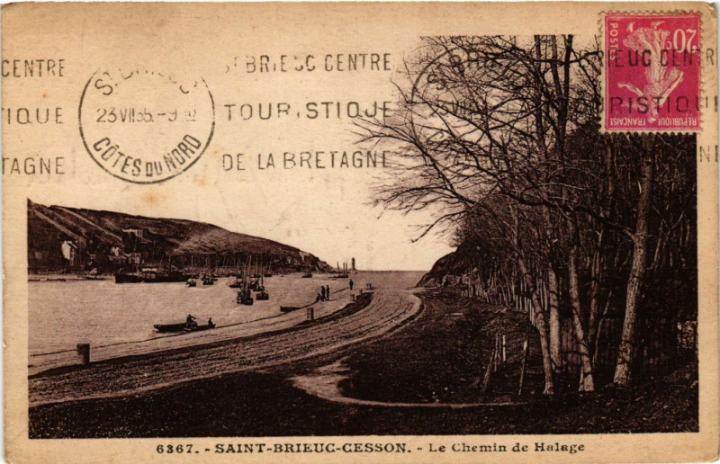 Carte postale ancienne Saint-Brieuc-Cesson - Le Chemin de Halage à Saint-Brieuc