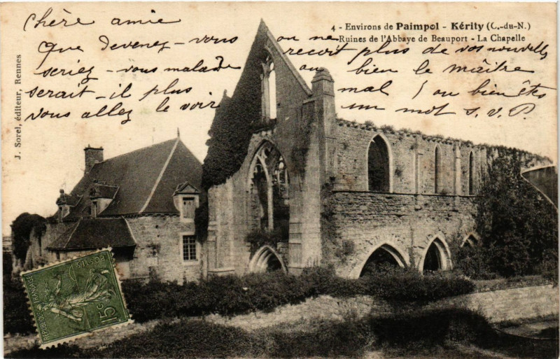 Carte postale ancienne Kérity - Kerity - Environs de Paimpol - Ruines de l'Abbaye à Paimpol