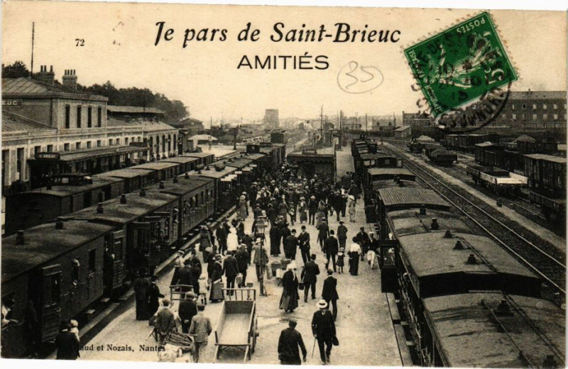 Carte postale ancienne Je pars de Saint-Brieuc - Amitiés à Saint-Brieuc