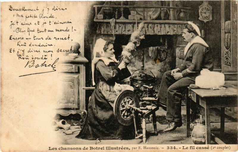 Carte postale ancienne Les chansons de Botrel illustrées - Le fil cassé