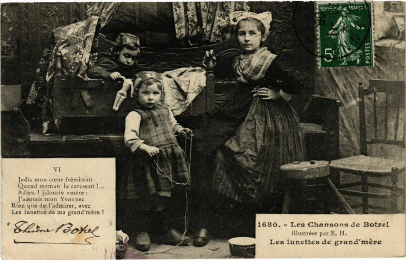 Carte postale ancienne Les Chansons de Botrel - Les lunettes de grand'mere