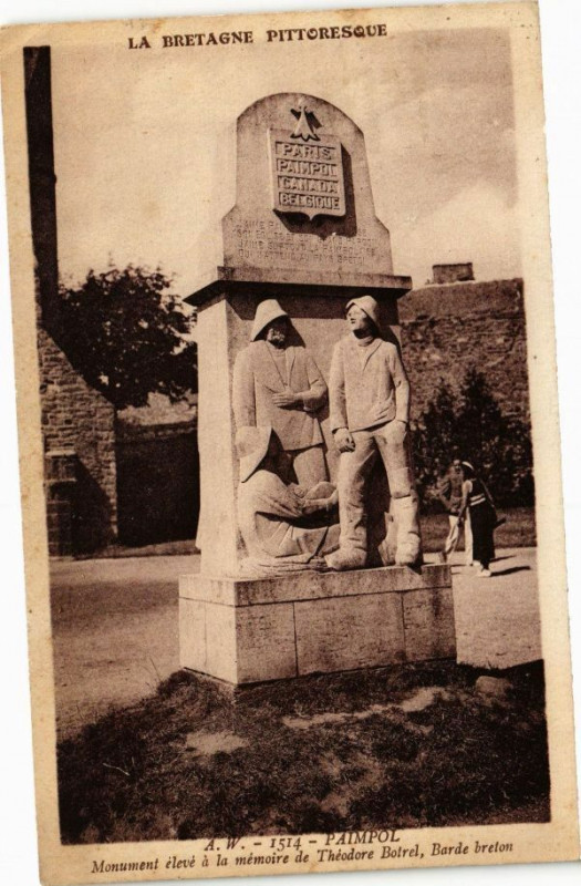 Carte postale ancienne Paimpol - Monument élevé a la mémoire de Théodore Botrel Barde à Paimpol
