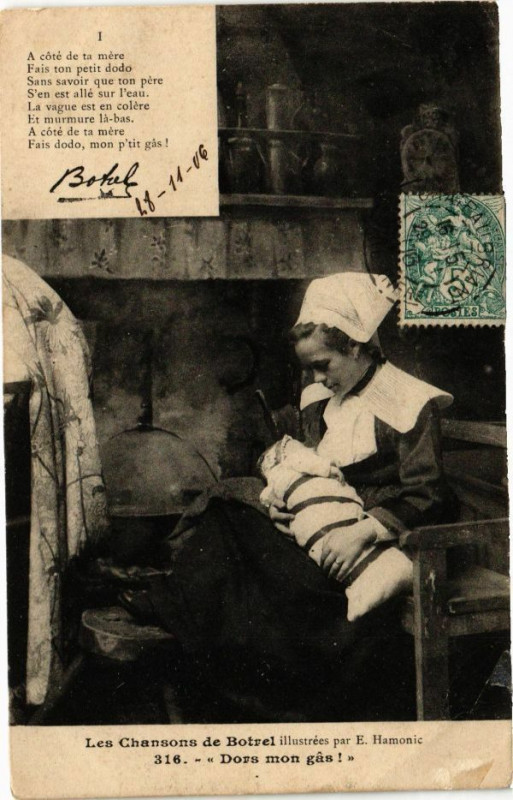 Carte postale ancienne Les Chansons de Botrel - Dors mon gas!