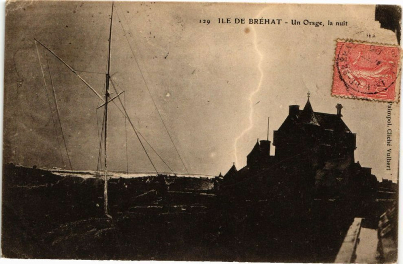 Carte postale ancienne Ile de Brehat-Un Orage la nuit à Île-de-Bréhat