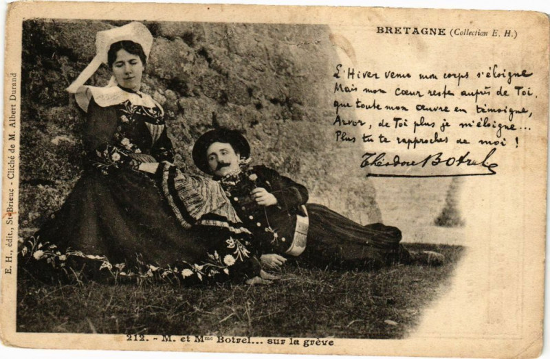 Carte postale ancienne Bretagne-M. et Mme Botrel sur la gréve