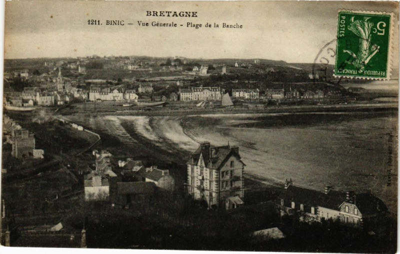 Carte postale ancienne Binic - Vue générale-Plage de la Banche