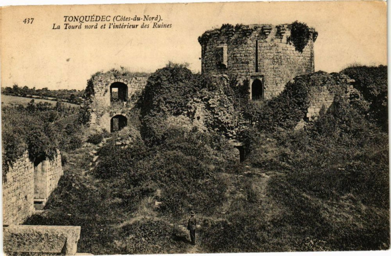 Carte postale ancienne Tonquedec-La Tourd nord et l'intérieur des Ruines à Tonquédec