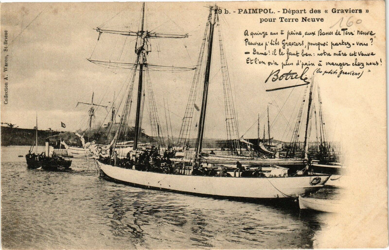Carte postale ancienne Paimpol - Départ des Graviere pour Terre Neuve à Paimpol