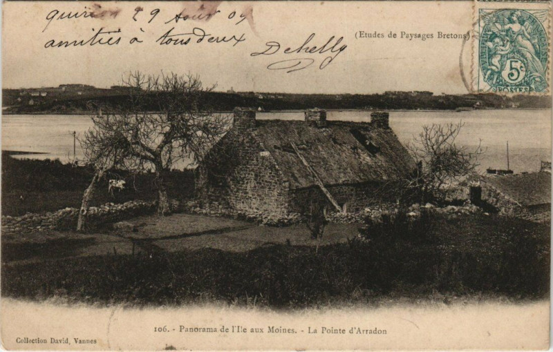 Carte postale ancienne Ile-aux-Moines Pointe d'Arradon à Île-aux-Moines