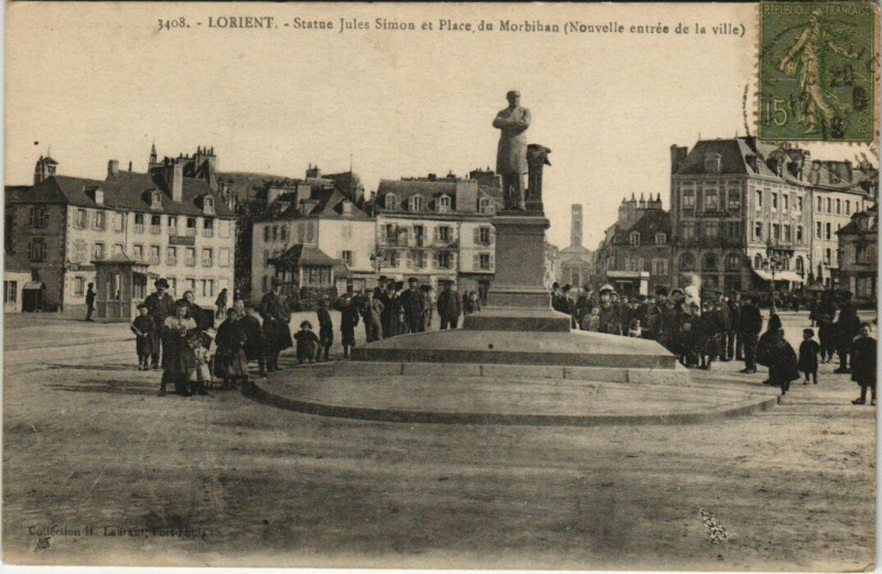 Carte postale ancienne Lorient Sttue Jules Simon à Lorient