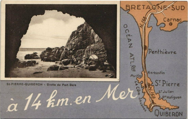 Carte postale ancienne Saint-Pierre Quiberon-Grotte de Port Bara à Quiberon