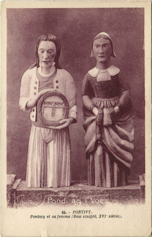 Carte postale ancienne Pontivy - Ponitvy et sa femme (Bois sculpte Xvi siecle) à Pontivy