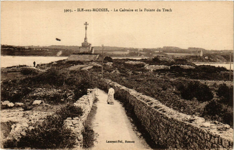 Carte postale ancienne Ileaus Moines - Le Calvaire et la Points du Trech