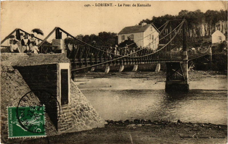 Carte postale ancienne Lorient - Le Pont de Kermelo à Lorient