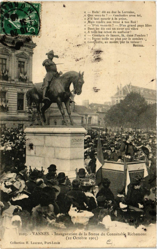 Carte postale ancienne Vannes - Inauguration de la Statue du Connetable Richemont (22... à Vannes