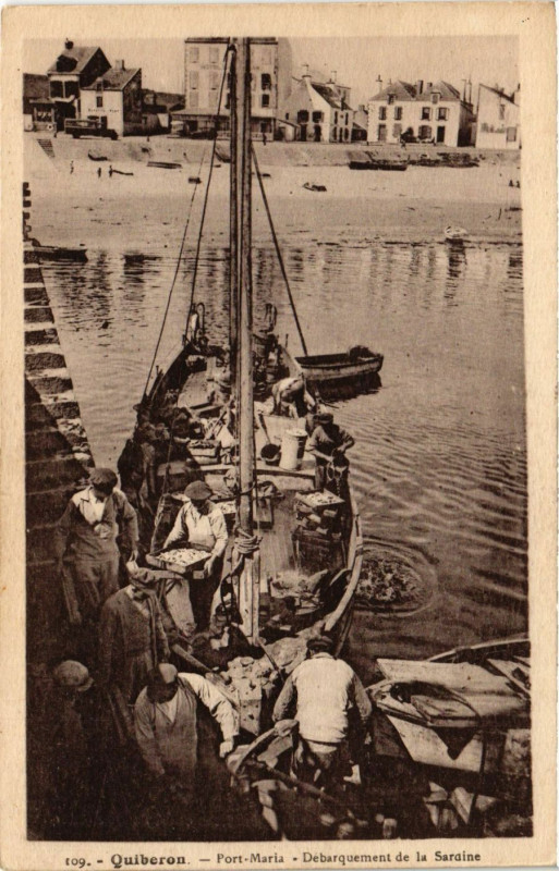 Carte postale ancienne Quiberon - Port-Maria-Debarquement de la Saraine à Quiberon