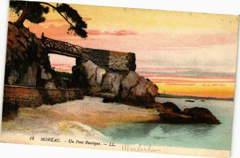 Carte postale ancienne Moreac - Un Pont Rustique à Moréac
