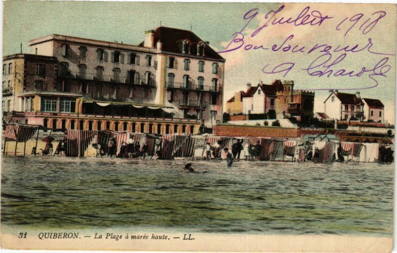Carte postale ancienne Quiberon - La Plage a marée haute à Quiberon