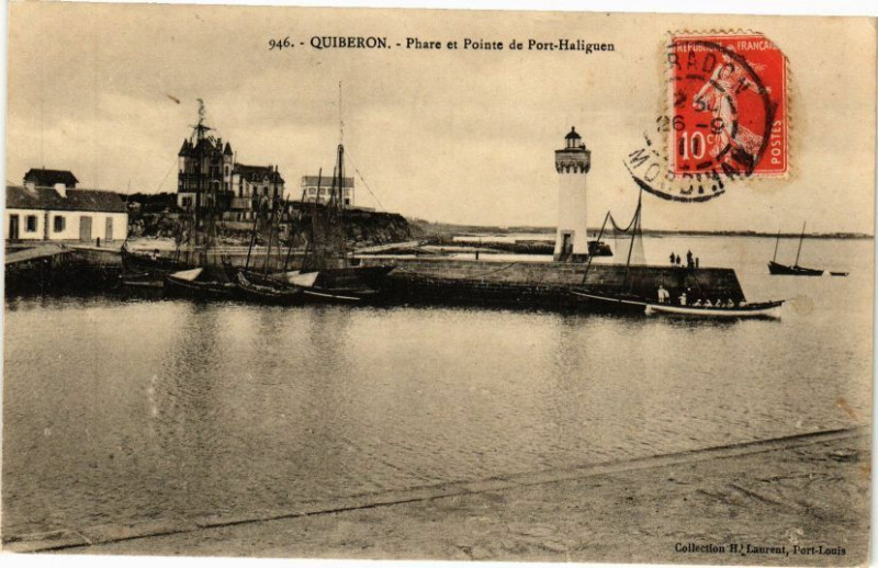 Carte postale ancienne Quiberon - Phare et Pointe de Port-Haliguen à Quiberon