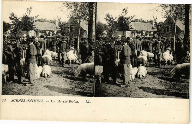 Carte postale ancienne Scene ANIMéeS - Un marche brelon