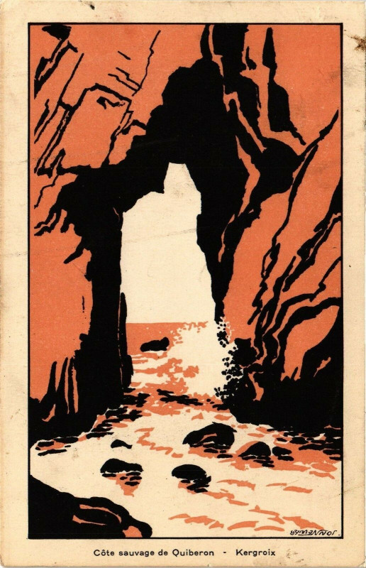 Carte postale ancienne Cote sauvage de Quiberen - Kergoix