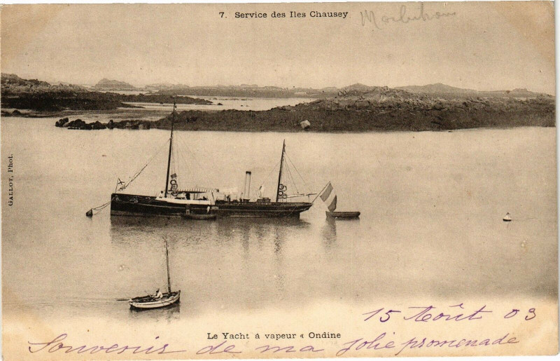 Carte postale ancienne Le Yacht a vapeur Ondine (15 Aout 03)