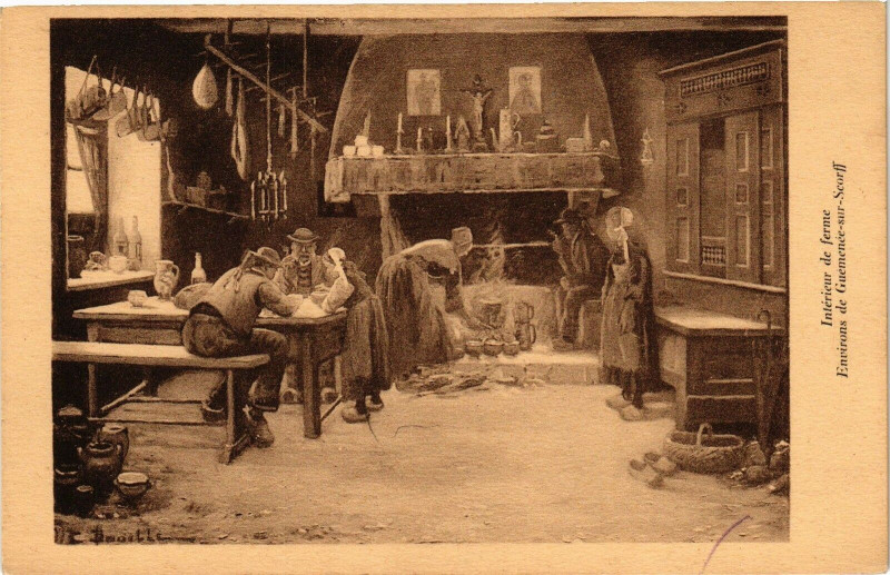 Carte postale ancienne Interieur de ferme - Env. de Guemenée-sur-Scorff
