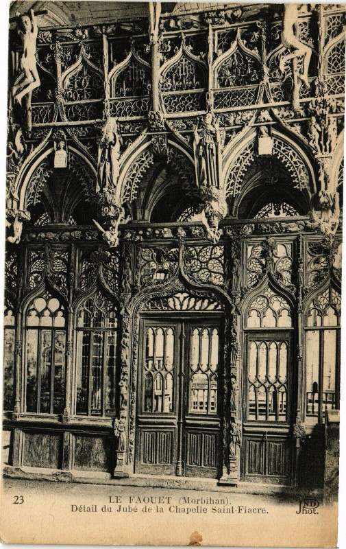Carte postale ancienne Le Faouet - Detail du Jubé de la Chapelle St-Fiacre au Faouët