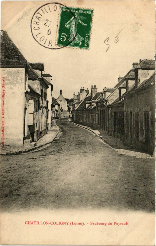 Carte postale ancienne Chatillon-Coligny - Faubourg du Puyrault à Châtillon-Coligny