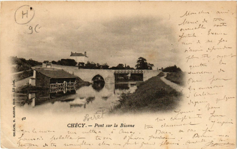 Carte postale ancienne Chechy - Pont sur la Bionne