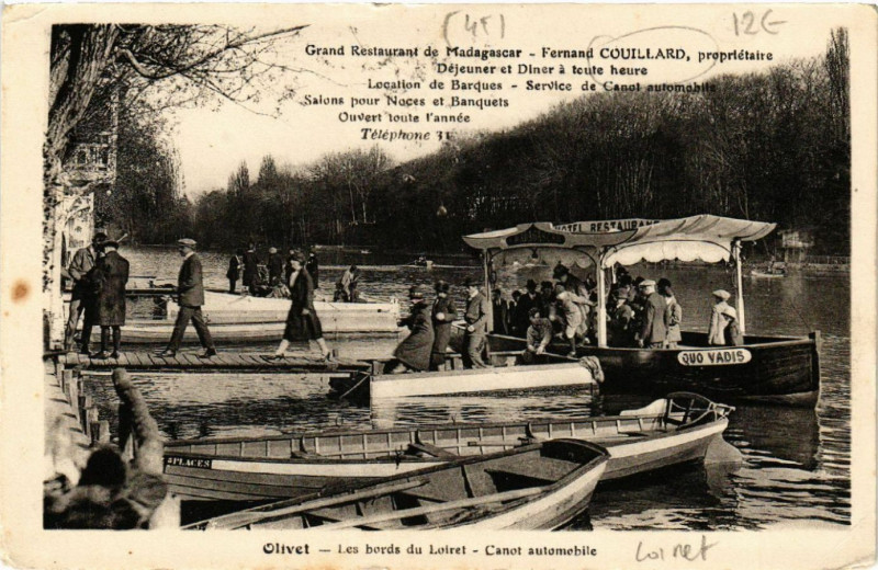 Carte postale ancienne Olivet - Les Bords du Loire - Canot Automobile à Olivet