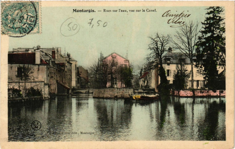 Carte postale ancienne Montargis - Rues sur l'eau - vue sur le Canal à Montargis