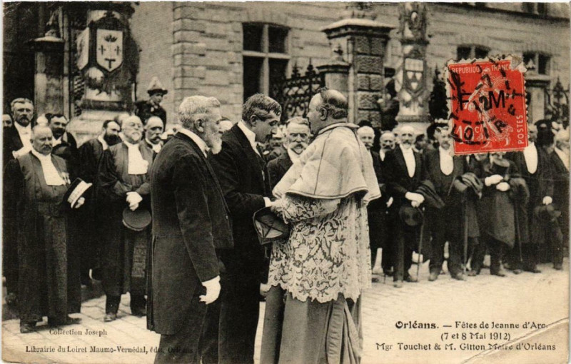 Carte postale ancienne Orleans Fetes de Jeanne d'Arc 1912 Mgr Touchet et M. Gitton à Orléans