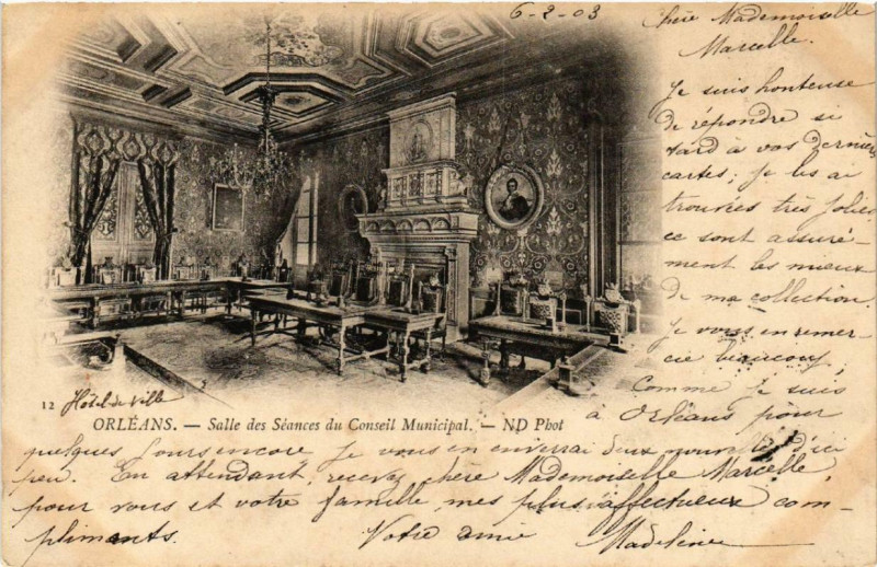 Carte postale ancienne Orleans Salle des Séances du Conseil Municipal à Orléans