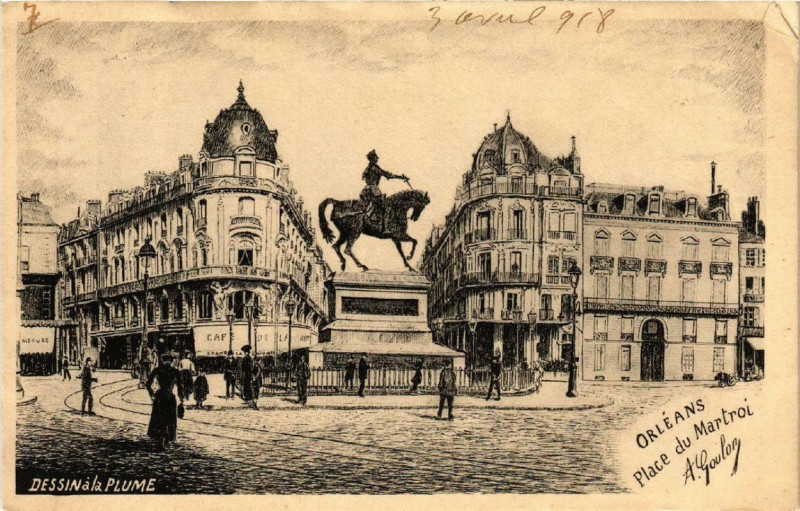 Carte postale ancienne Orleans Place du Martroi à Orléans