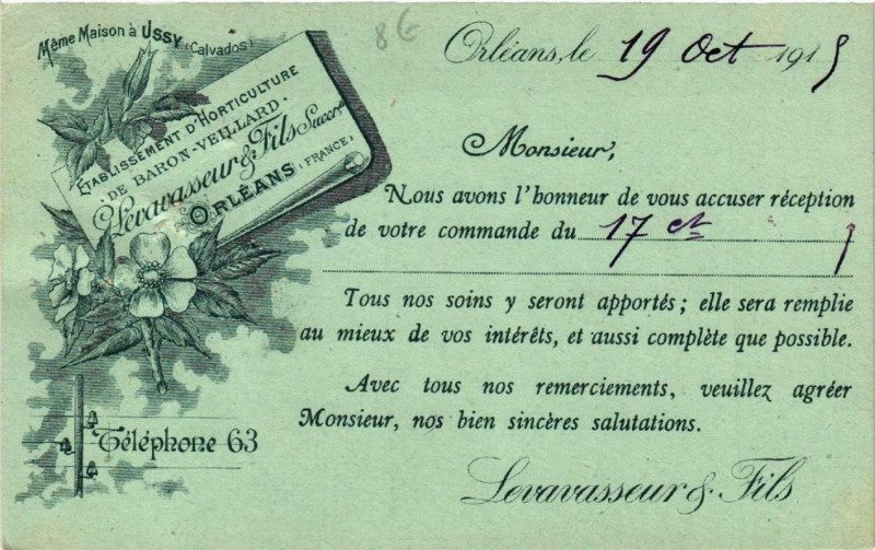 Carte postale ancienne Orleans Levasseur et Fils. Etabl. d'Horticulture à Orléans