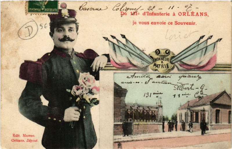 Carte postale ancienne Orleans 131e d'Infaterie je vous envoie ce Souvenir à Orléans