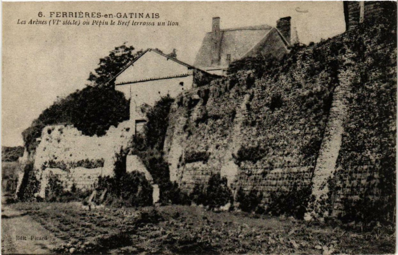 Carte postale ancienne Ferrieres-en-Gatinais Les Arenes ou Pépin le Bref rettassa un lion à Ferrières-en-Gâtinais