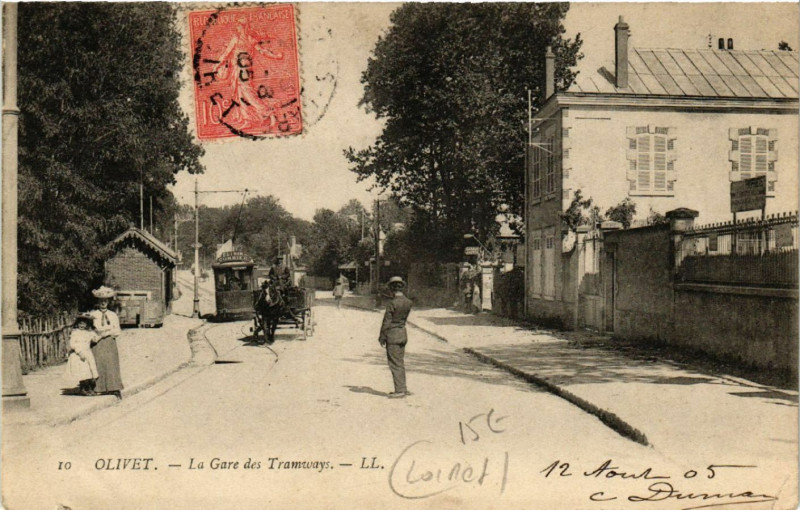 Carte postale ancienne Olivet - La Gare des Tramways à Olivet
