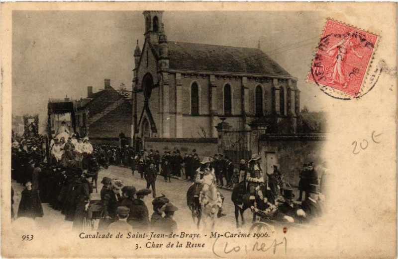 Carte postale ancienne Cavalcade de Saint-Jean-de-Braye Mi-Careme 1906 Char de la Reine à Saint-Jean-de-Braye