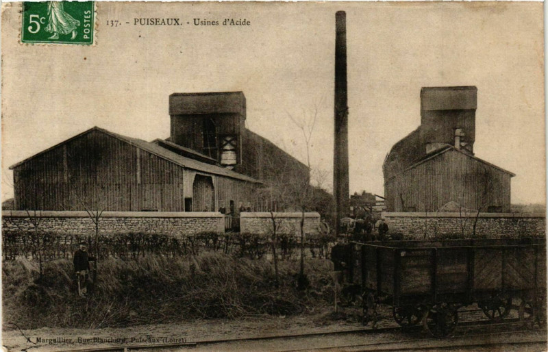 Carte postale ancienne Puiseaux Usines d'acide à Puiseaux