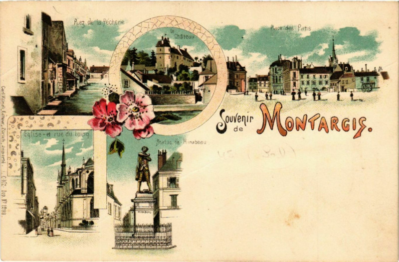 Carte postale ancienne Souvenir de Montargis Litho à Montargis