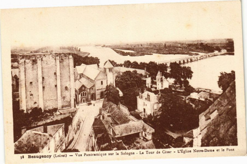 Carte postale ancienne Beaugency-Vue Panoramique sur la Sologne-La Tour de Cesar à Beaugency