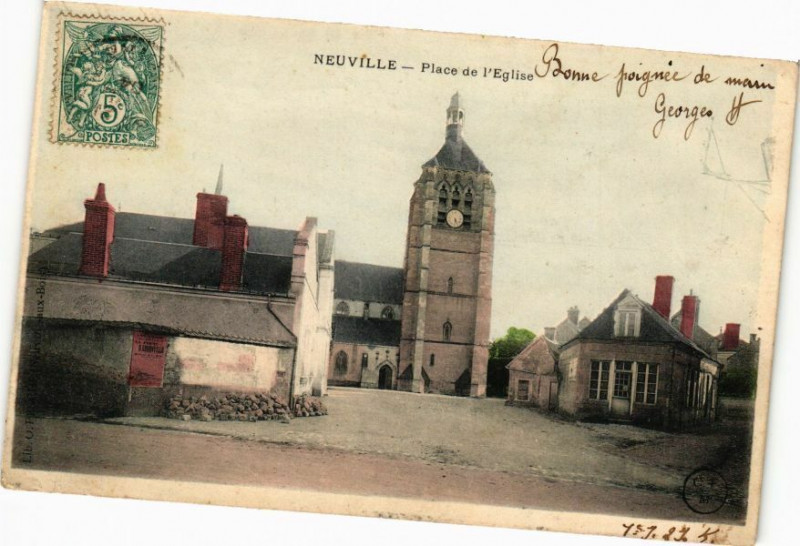 Carte postale ancienne Neuville - Place de l'Eglise